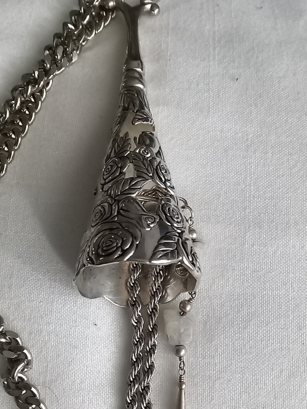 Silver Floral Cone Pendant Necklace - Women Jewelry